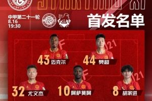 中甲联赛第21轮广西平果国晶主场对阵定南赣联首发名单